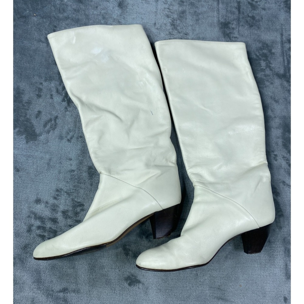 Bandolino Womens 8M Leather Calf High Boots Chunky Heel Work‎ City Academia